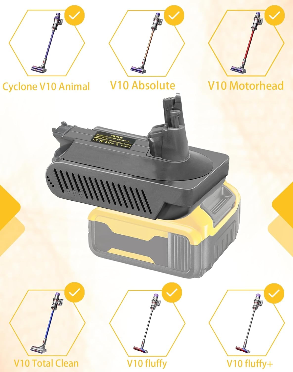 V10 Adapter for Dewalt 18V 20V Converter to for Dyson V10 SV12 Battery
