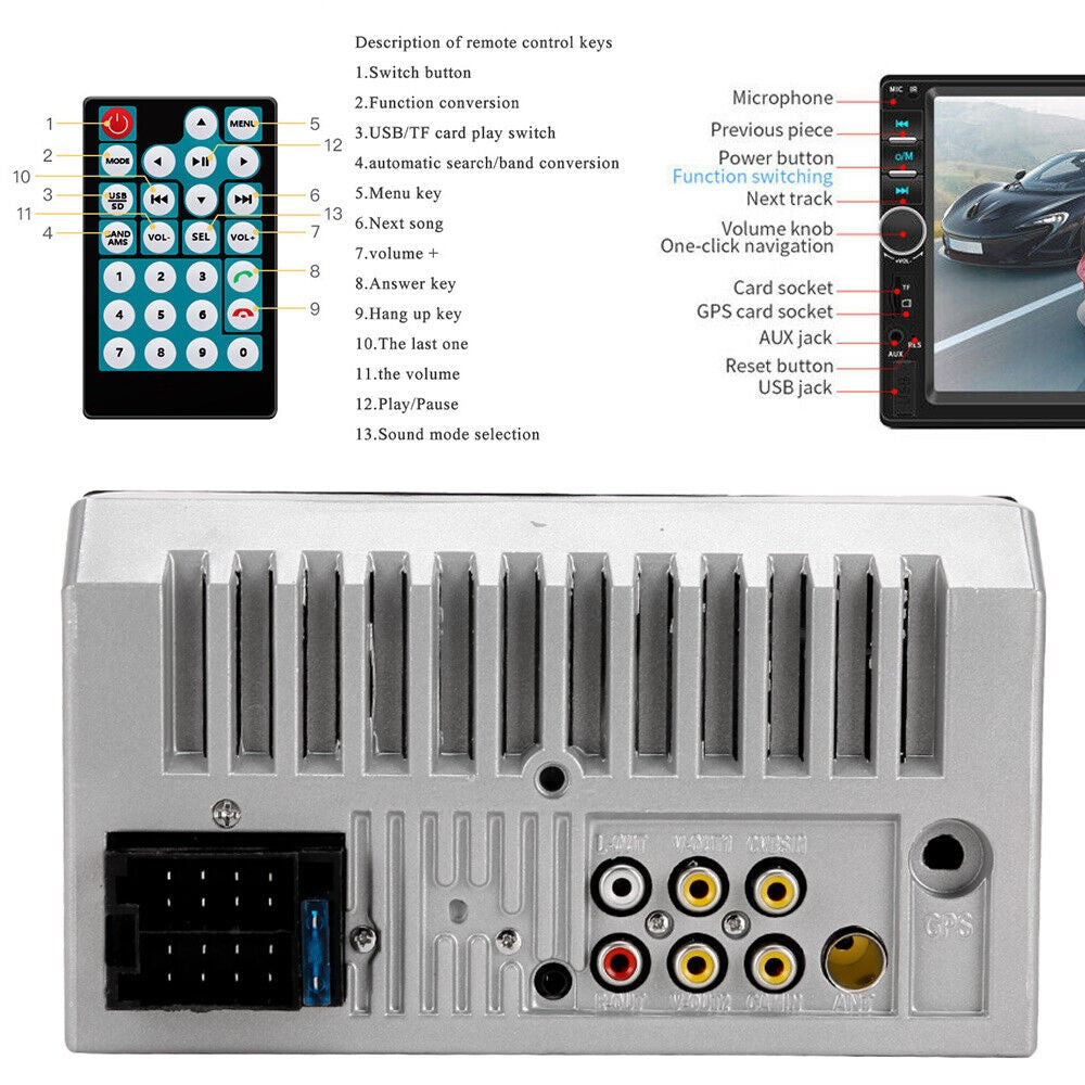 7" Double 2 DIN Bluetooth Head Unit Car Stereo Touch Screen Radio FM/TF/USB/AUX