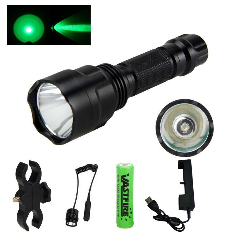 Green Tactical Green Flashlight Hunting Torch Light Camping Lamp Scope Gun Mount