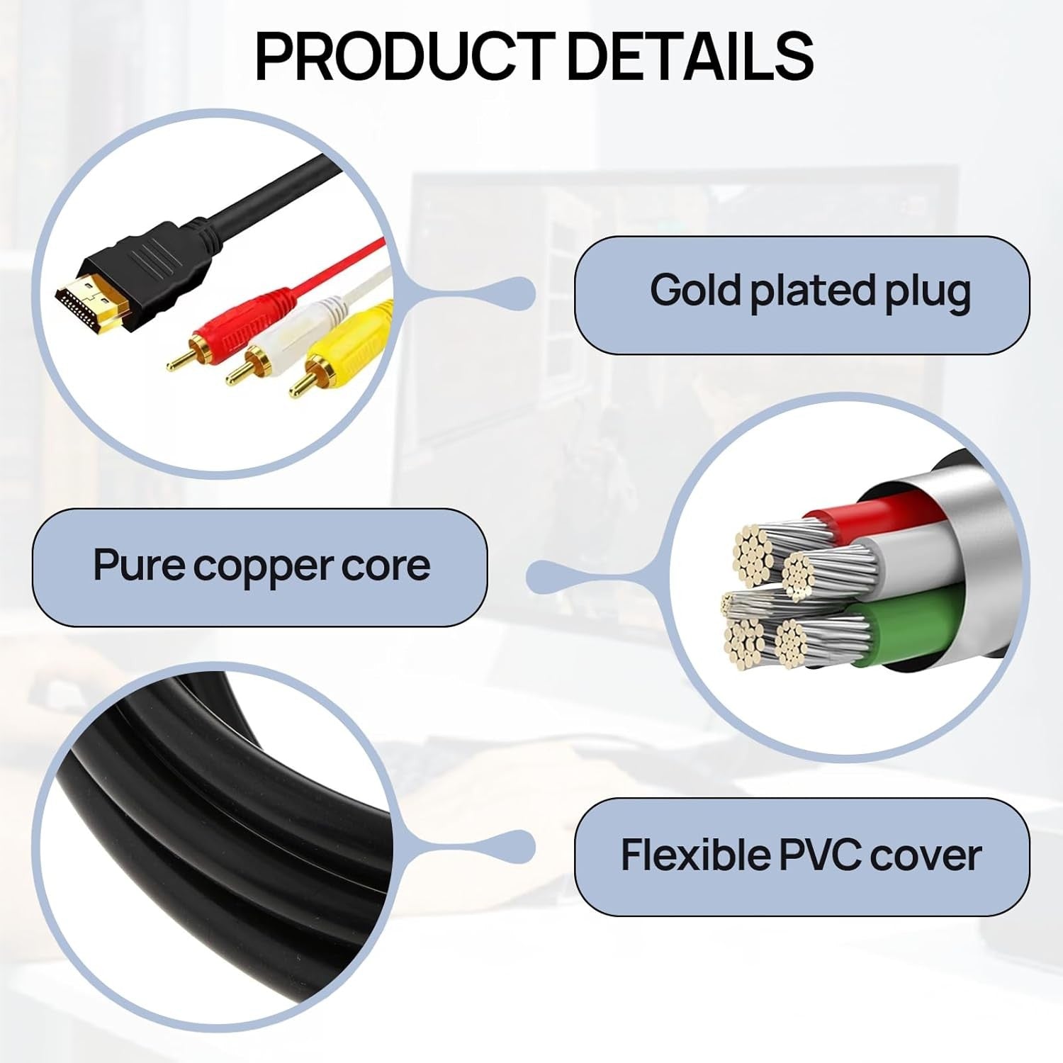 HDMI to 3 RCA Video Audio Converter Cable