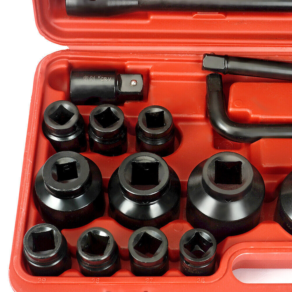 27pcs Drive Impact Socket Sets Shallow Socket Assortment Metric 21mm to 65mm