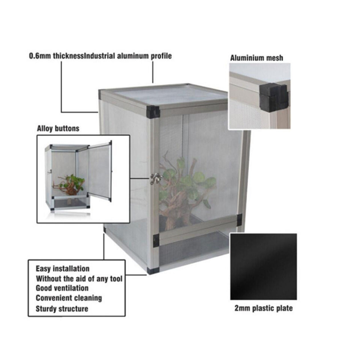 45*45*80cm Aluminum Alloy Reptile Enclosure Lizard Terrarium Snake Cage Mesh