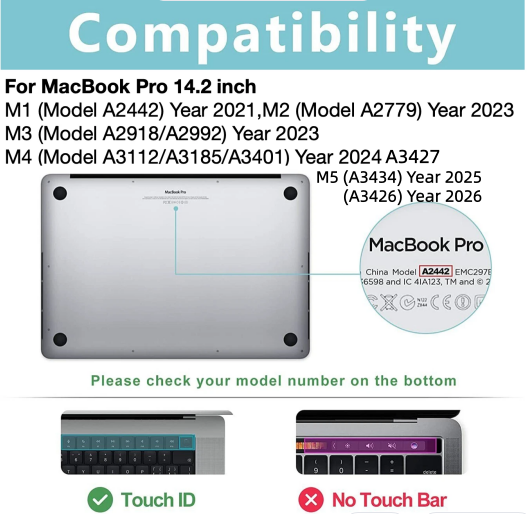 MacBook Pro 14.2 Inch Case M5 2026 A3434 M4 2025 M3 A2918 A2992 M2 M1 Black