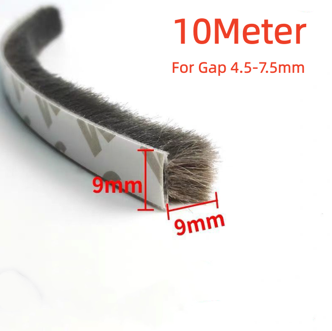 10M 9*9mm Self-adhesive Weather Draught Excluder Brush Strip Window Door Seal Tape