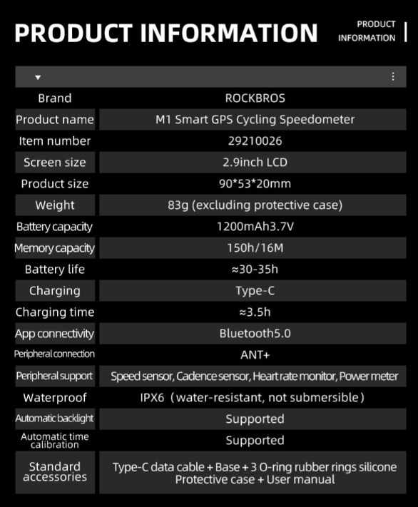 ROCKBROS Cycling Bicycle Bike GPS Computer ANT+ Wireless Speedometer Cadence