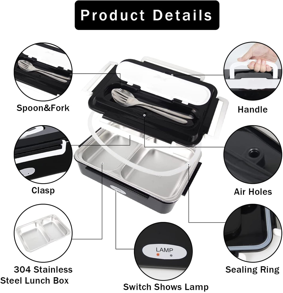 12V 24V 240V Electric Lunch Box Food Heater Heating Lunchbox Food Warmer for Car