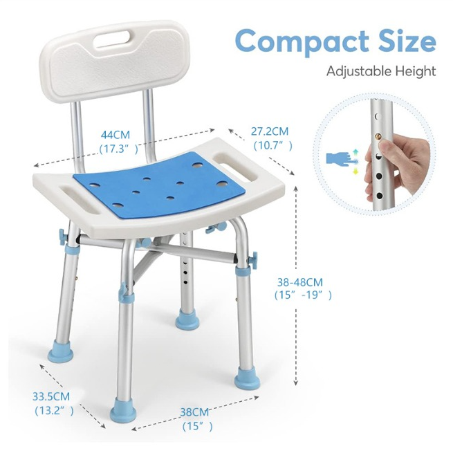 Shower Chair Bath Seat with Back Height Adjustable