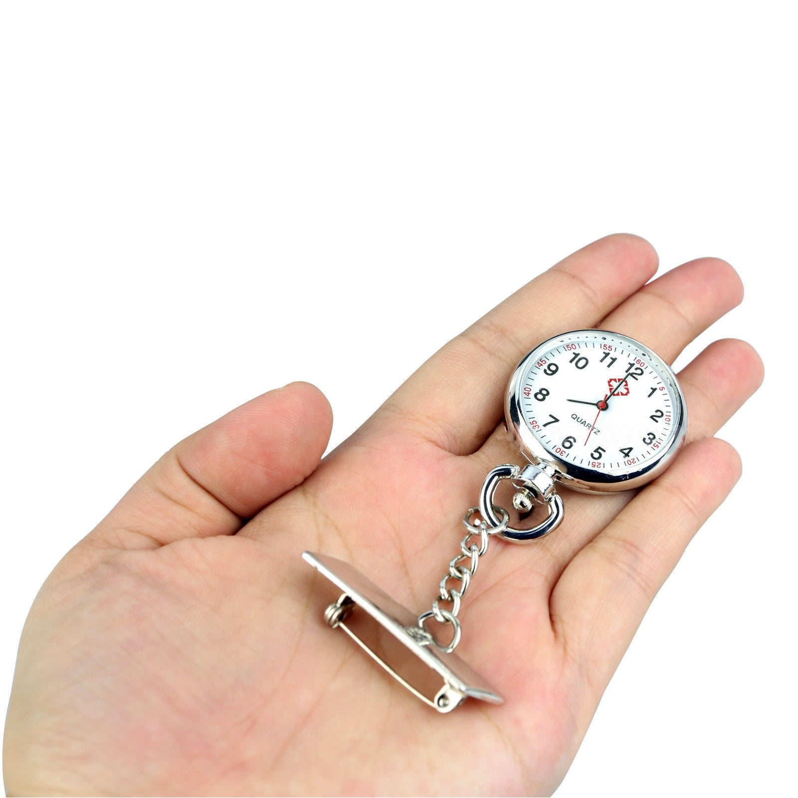 Silver Large Face Nurse Pendant Pocket Fob Brooch Watch