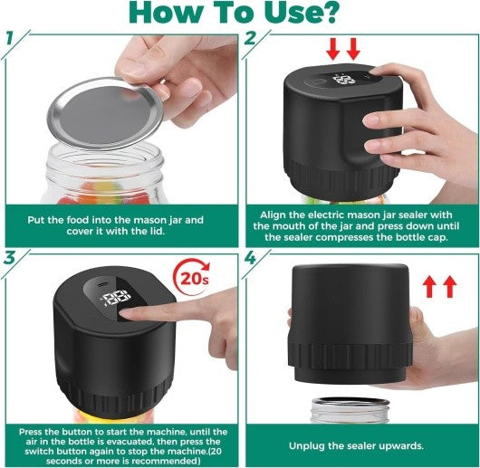 Electric Mason Jar Vacuum Sealer - Jar Vacuum Sealer for Canning Jars