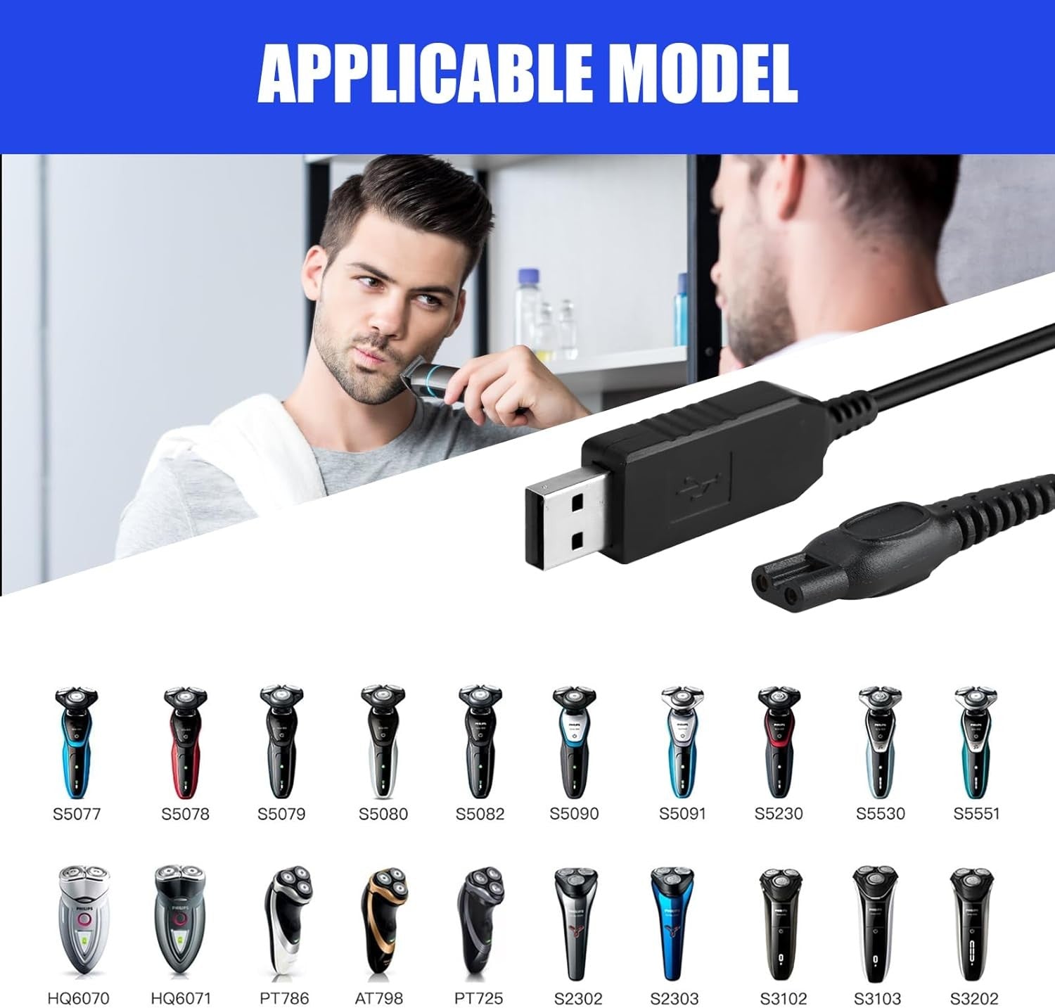 15V USB Charger Power Car Cord Cable for Philips Shaver