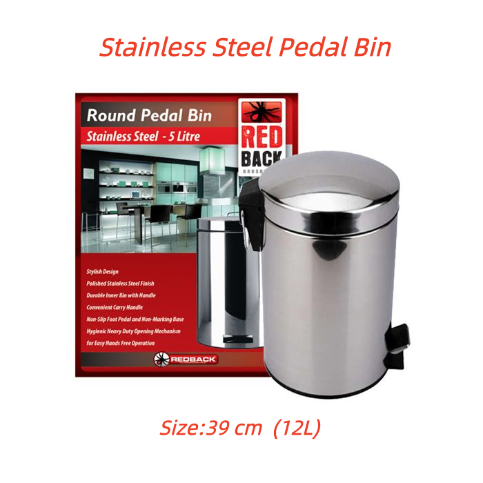 Stainless Steel Pedal Rubbish Bin w Handle Trash Waste Garbage Can Metal Stylish