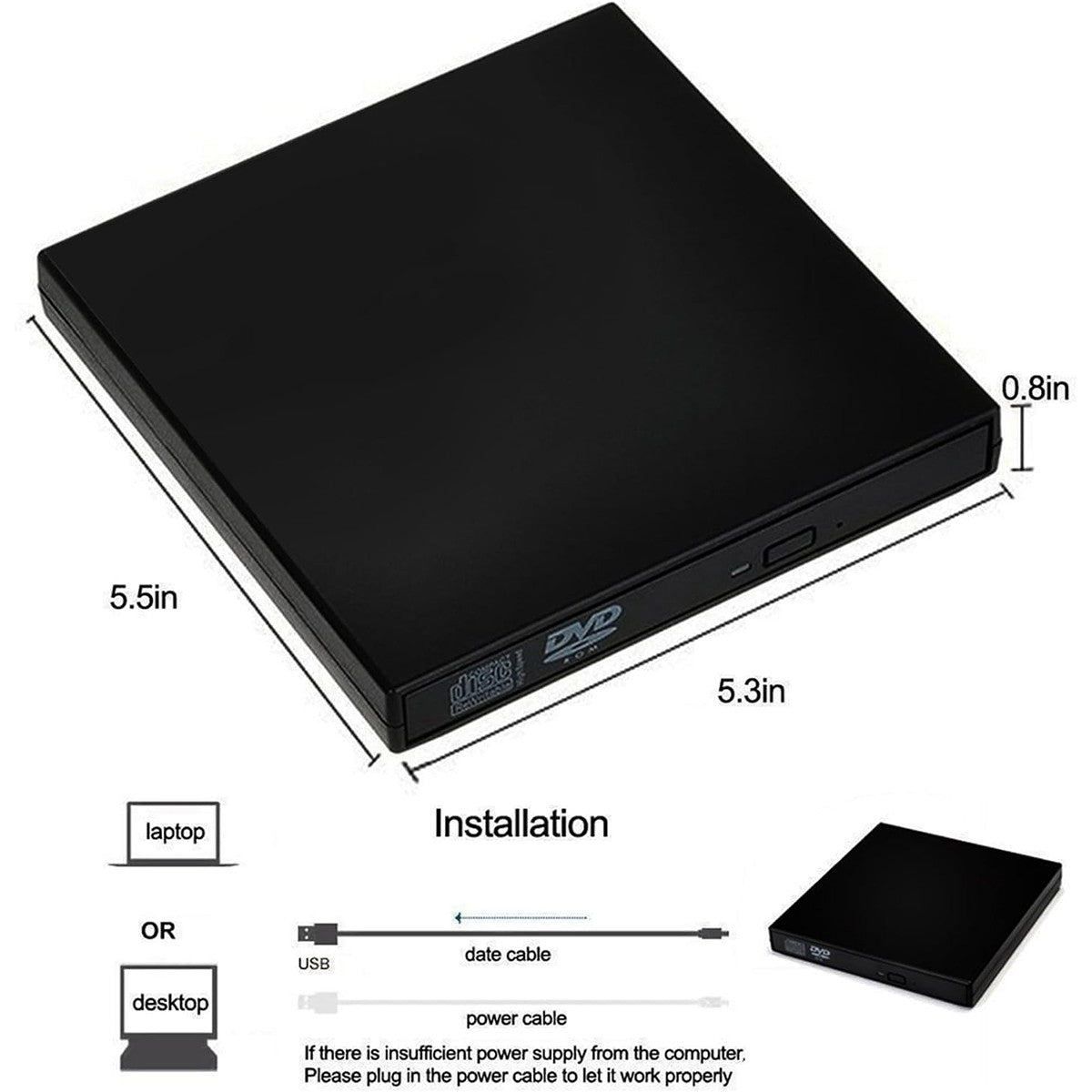 USB External CD DVD ROM Writer Burner Player Drive PC Laptop for Windows Mac