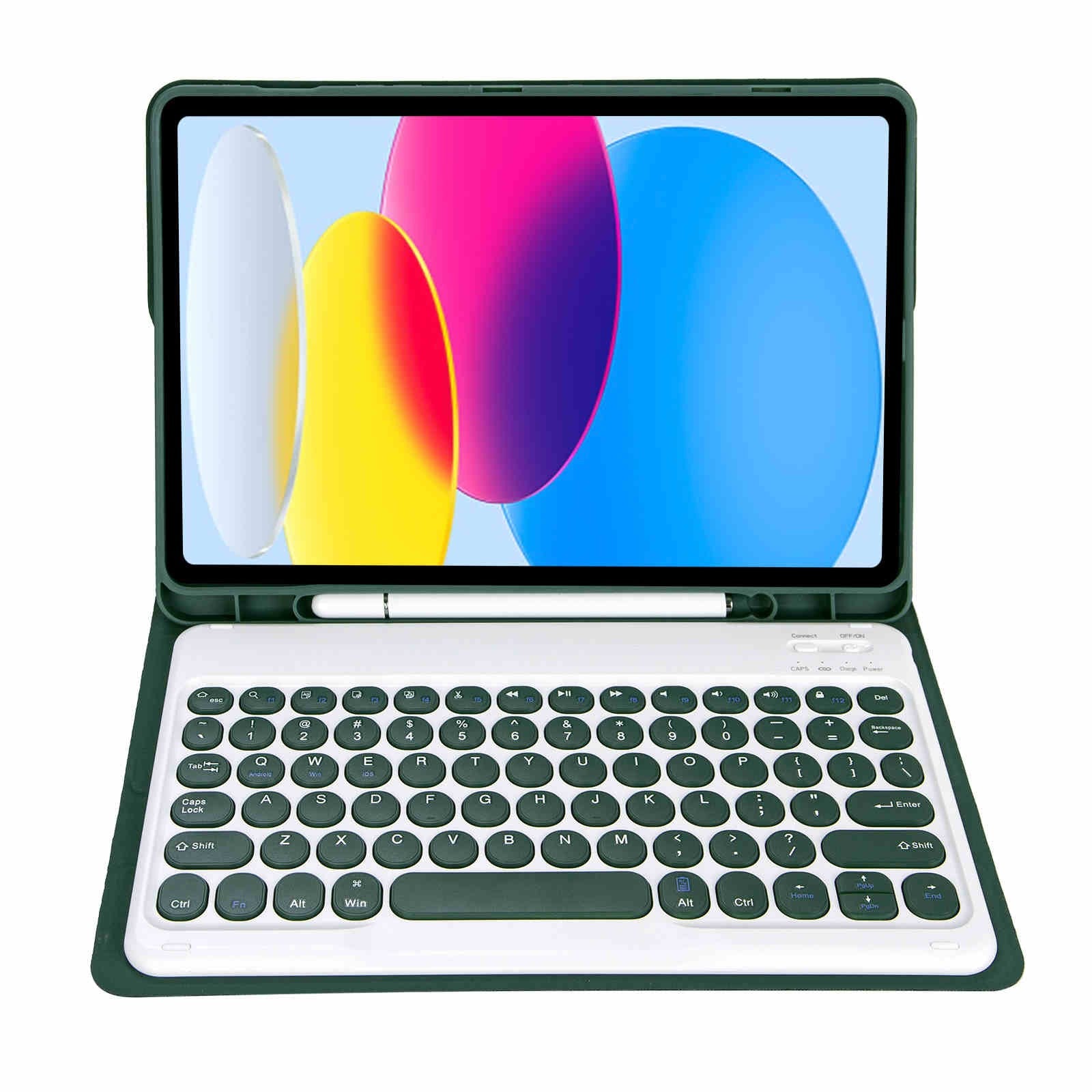 iPad 10th Gen 10.9 2022, iPad 11 (A16 2025) Bluetooth Keyboard Case Cover Green
