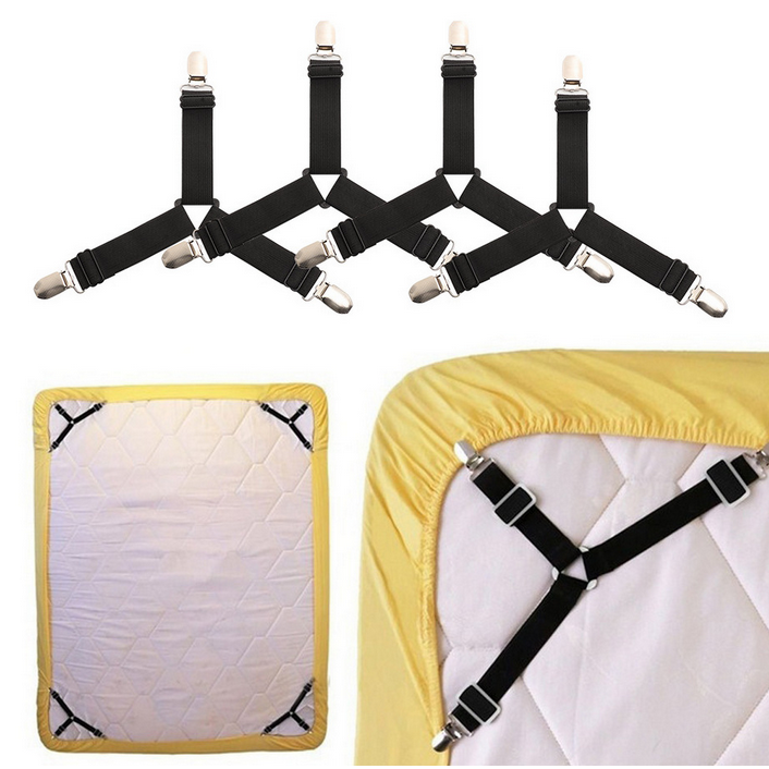 4pcs Bed Suspenders Holder Triangle Fitted Sheet Strap Clips Grippers Mattress