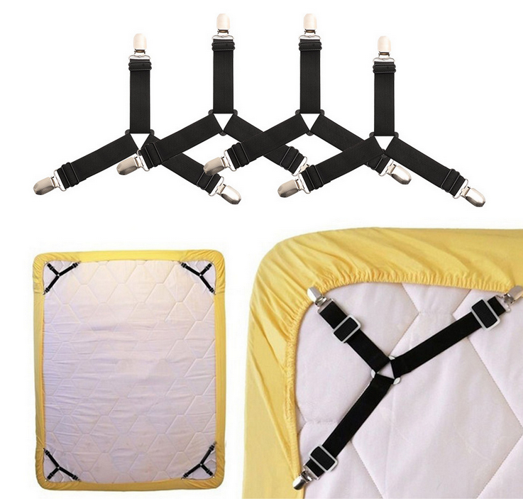 4pcs Bed Suspenders Holder Triangle Fitted Sheet Strap Clips Grippers Mattress