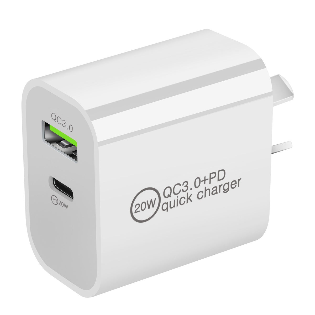 20W Dual Port Fast Wall Charger USB-C PD & USB-A QC3.0 AU Plug Adapter