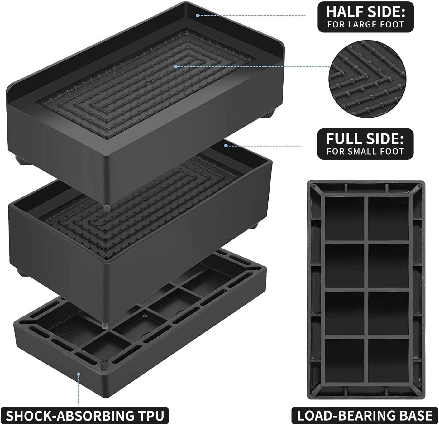 4x Heavy Duty Heavy Duty Furniture Risers Bed Risers 7.5cm