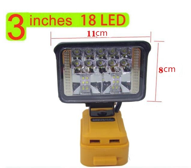 3 Inch LED Flood Work Light Tool Torch Lamp Fit DeWalt 18V 20V Lithium Battery