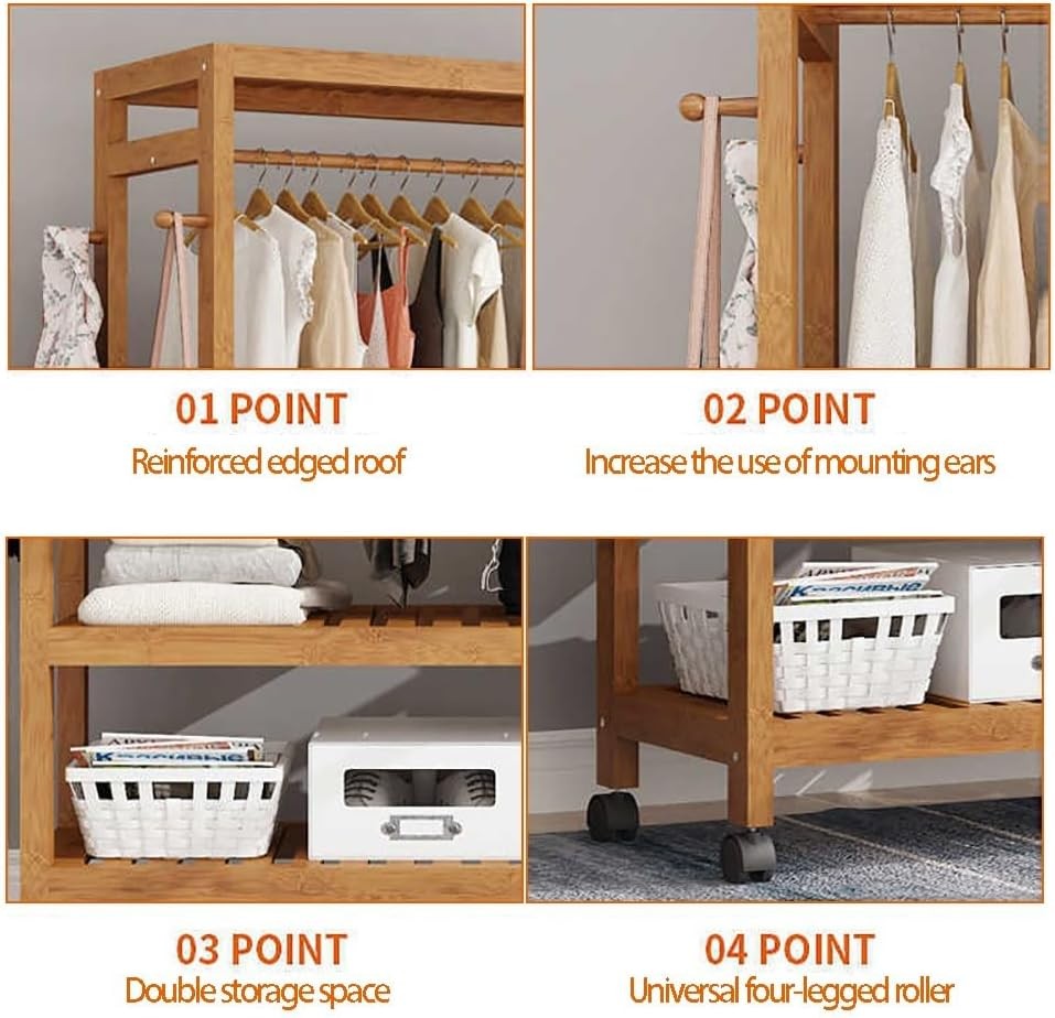 Wooden Coat Rack on Wheels 100cm