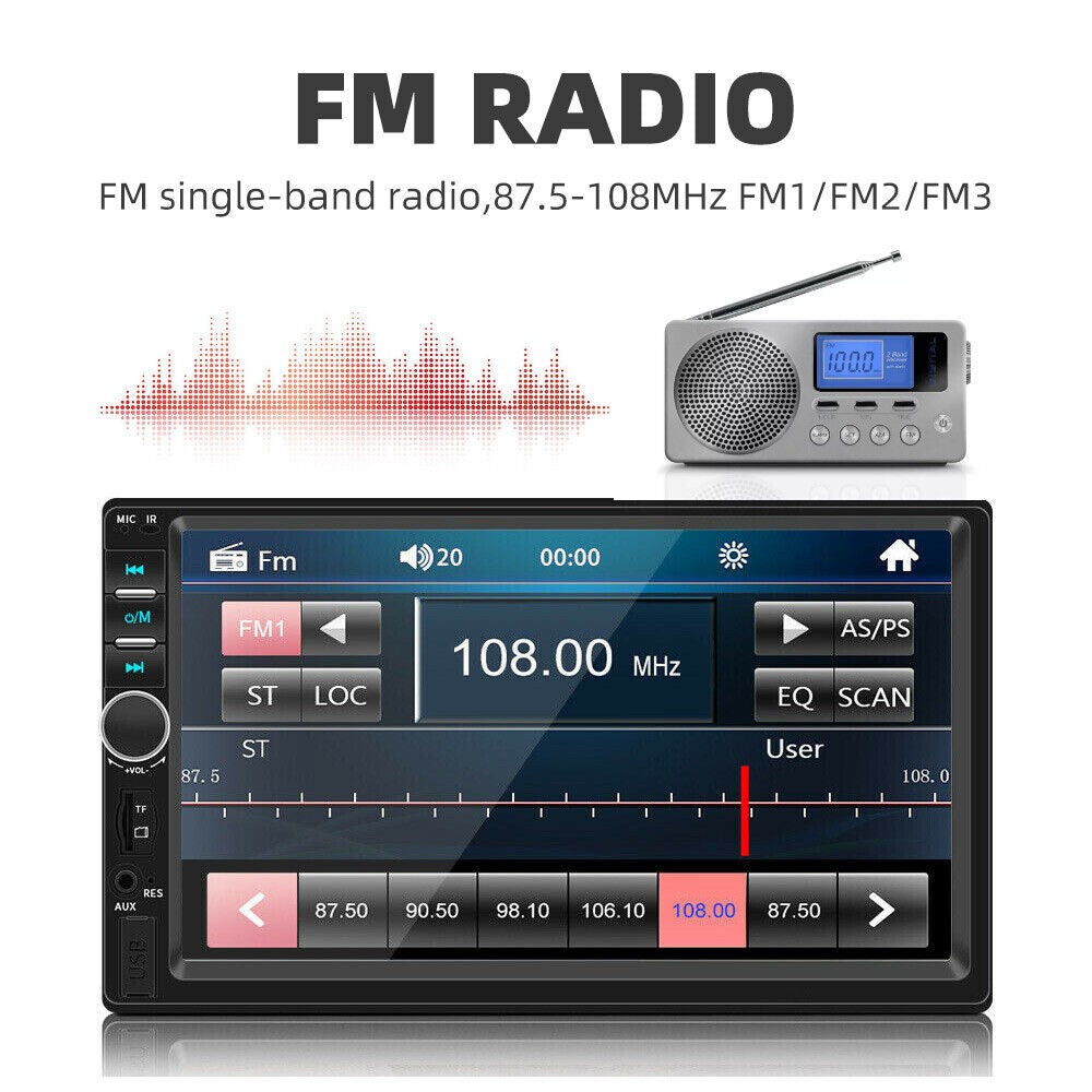 7" Double 2 DIN Bluetooth Head Unit Car Stereo Touch Screen Radio FM/TF/USB/AUX