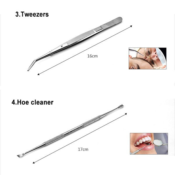 6PCS Dental Hygiene Tools Teeth Cleaning Kits Mirror Scraper Pick Scaler Tweezer