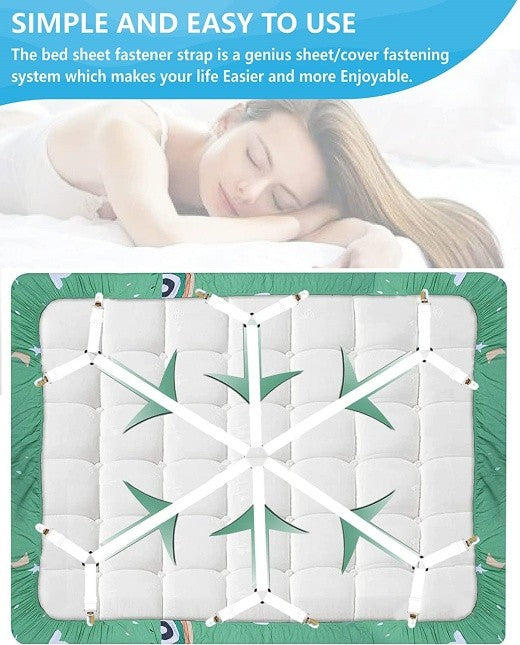 Bed Scrunchie with 6 Way Cross Elastic Bands and Corner Clips (White)