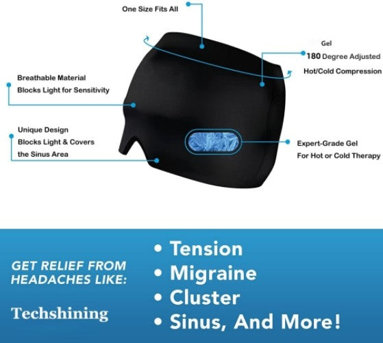 180° Migraine Relief Hat Ice Headache Wrap for Puffy Eyes