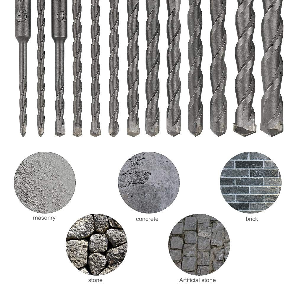 Rotary Hammer Drill Bits Set & Chisels Concrete Masonry Hole Tool 17pcs