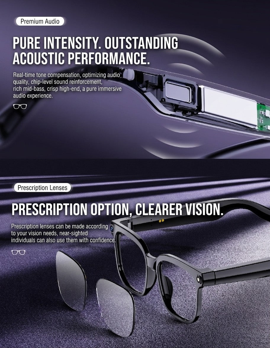 Smart AI Glasses 8MP HD Camera Bluetooth 5.0 Calling Real Time Audio Translation