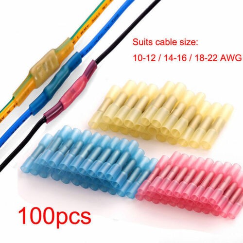 100PCS Heat Shrink Butt Wire Crimp Connectors Insulated Waterproof Terminals Kit