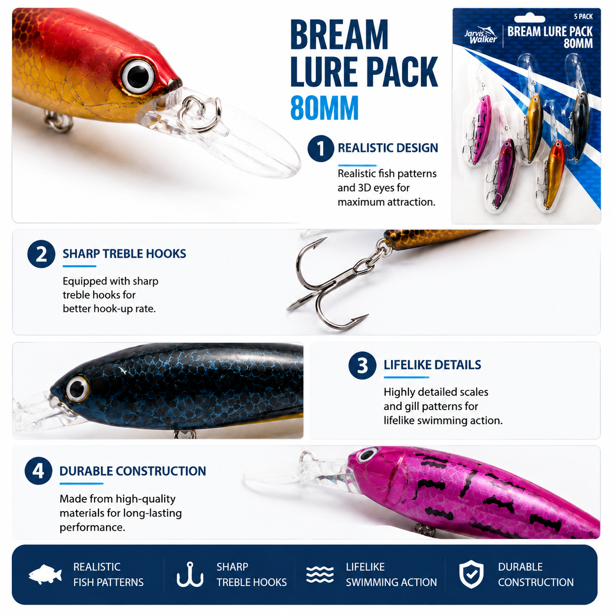 Jarvis Walker 80mm Minnow Lures 2 Pack Floating Fishing Lure Tackle