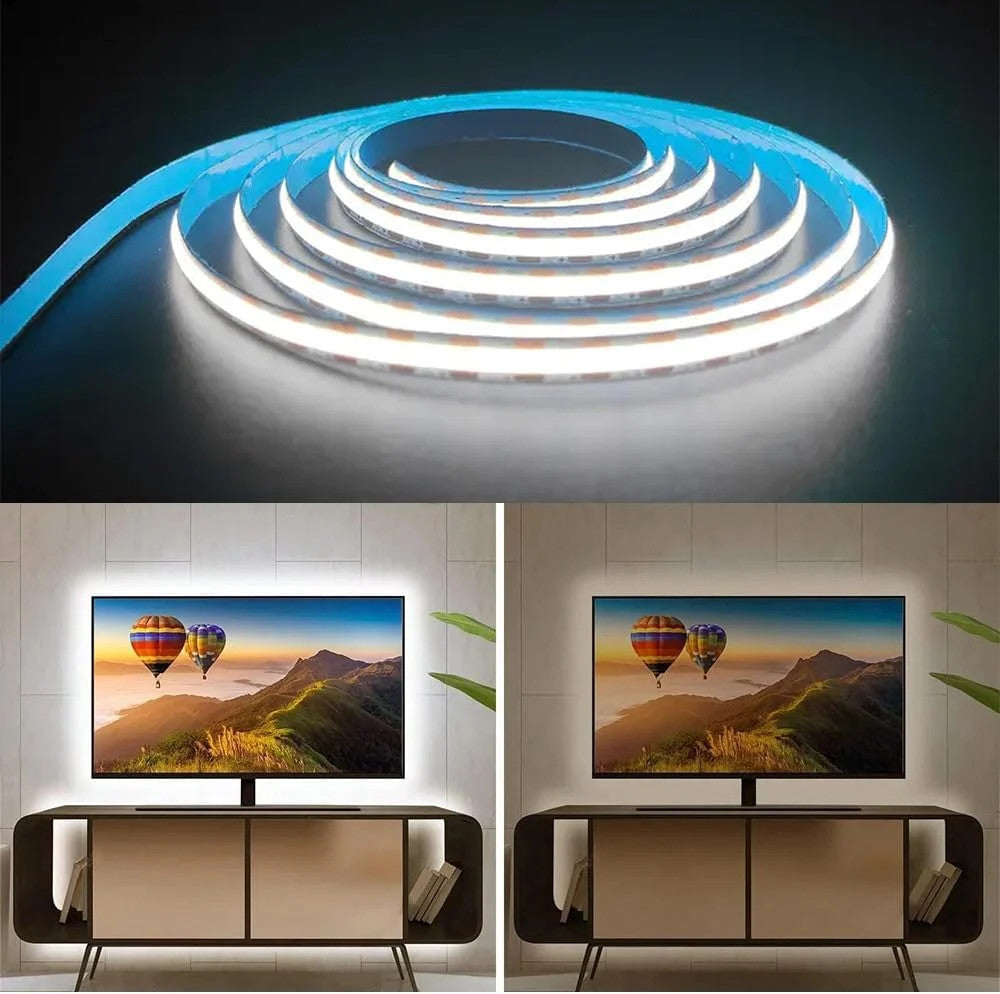 1Meter Dimmable USB LED Light Strip 6000K-6500K Cool White COB LED Strip Lights 5V