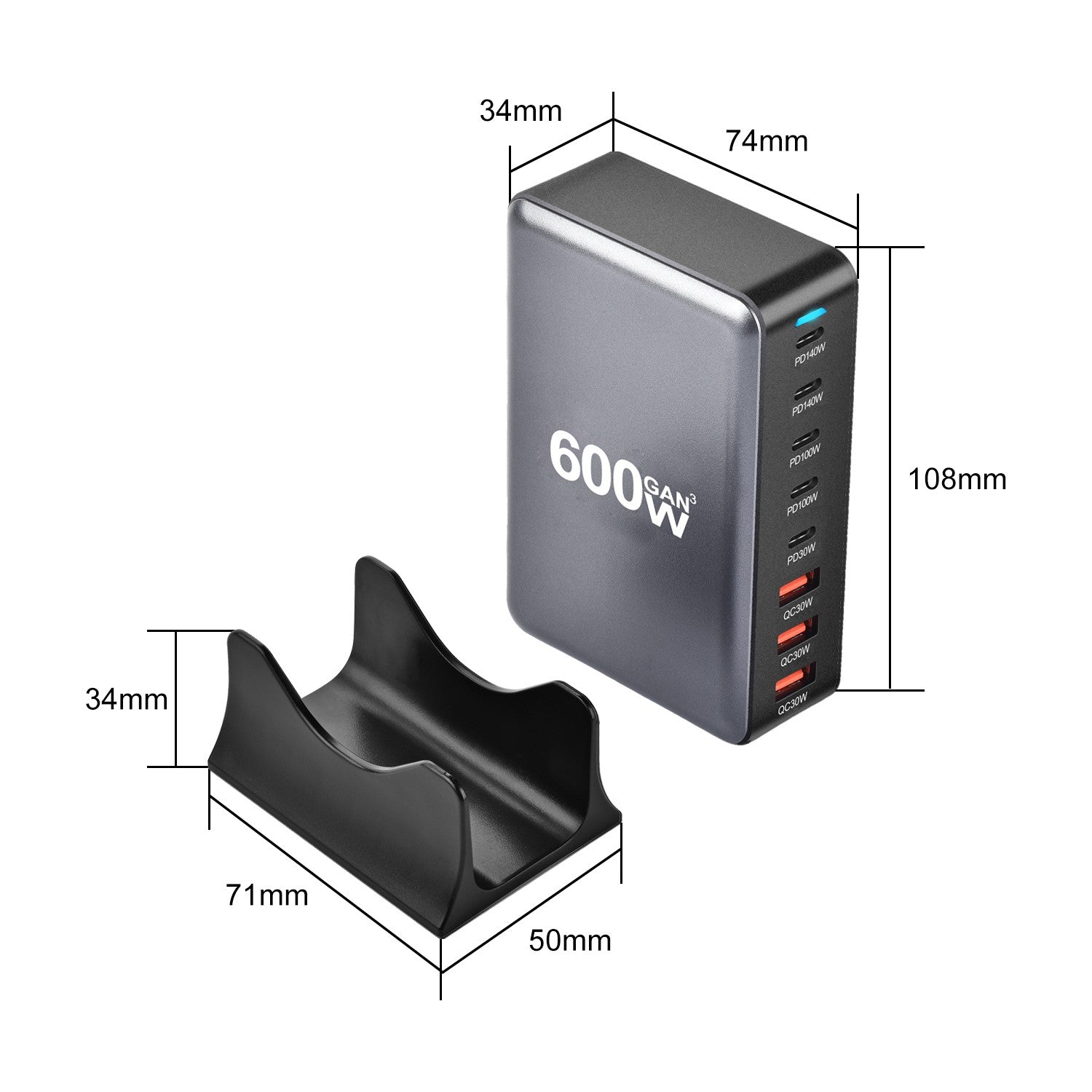 600W Fast Charging Station HUB Wall Charger USB Type C PD 8 Ports