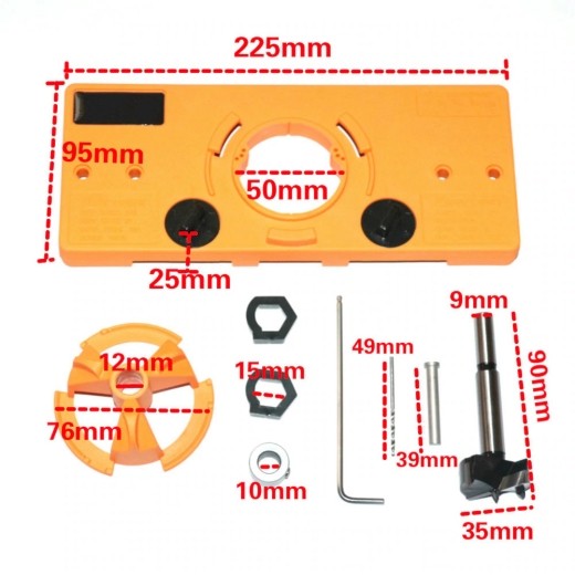 Concealed 35mm Cup Style Hinge Jig Boring Hole Drill Guide with Drill Bit Wood