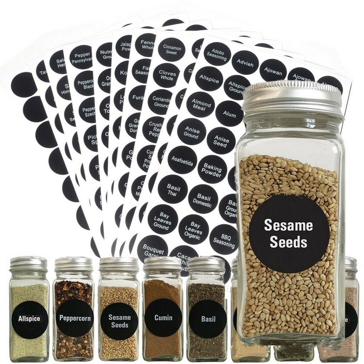 400PCS Printed Spice Jar and Pantry Label Set Chalkboard Round Stickers Labels