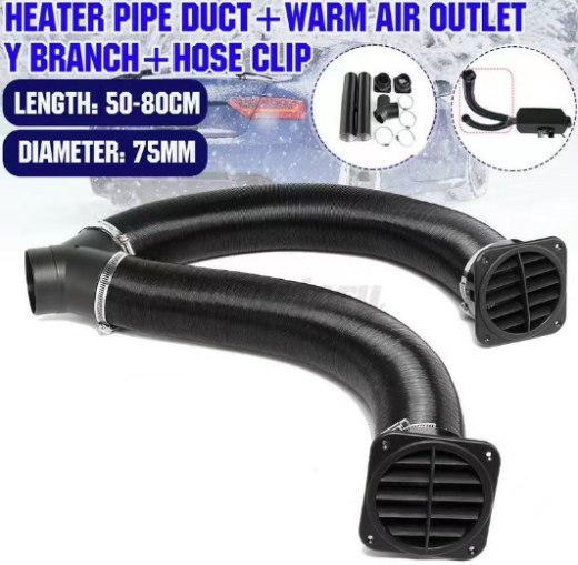 75mm 100cm Diesel Heater Air Pipe Duct Ducting Heating Hose Clip Outlet