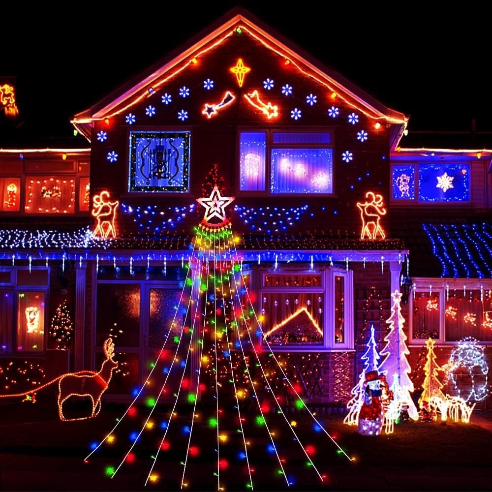 Outdoor Christmas Decorations Waterfall Lights 350 LED 8 Modes Tree Light Gift