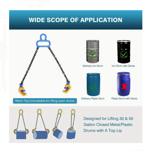 1T Capacity Drum Lifting Clamps with Steel Chain, Engine Hoist Sling Clamps