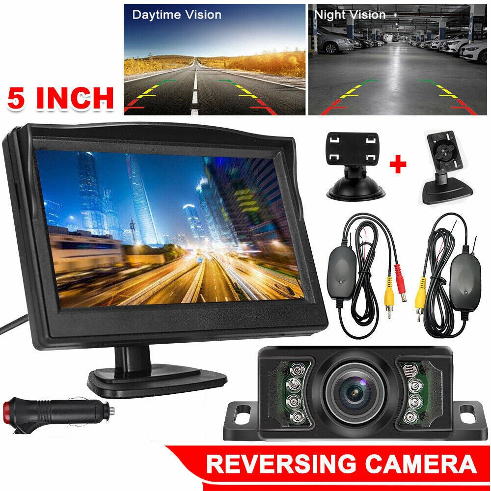 Wireless 5" Monitor Reverse Camera Rear View Backup Parking Cam Kit Night Vision