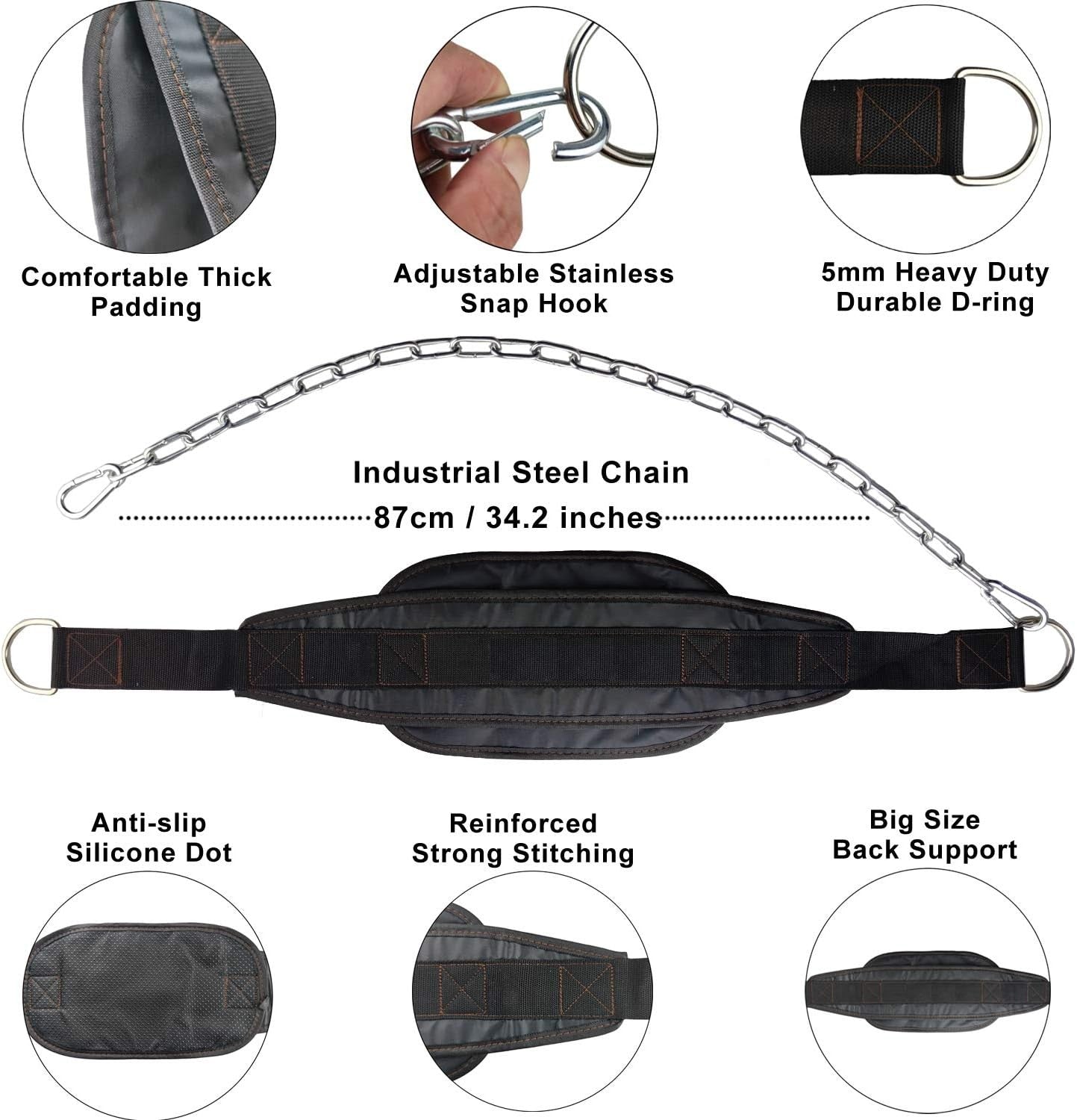 Chin Up Belt with Chain Dip Belt Powerlifting Strength Training Pull Up Belt