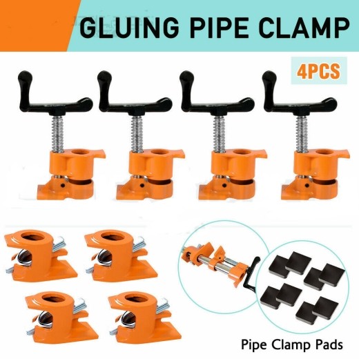 3/4" Gluing Pipe Clamp 4 Pcs Woodworking Vice Tools Wide Surface protect Pads