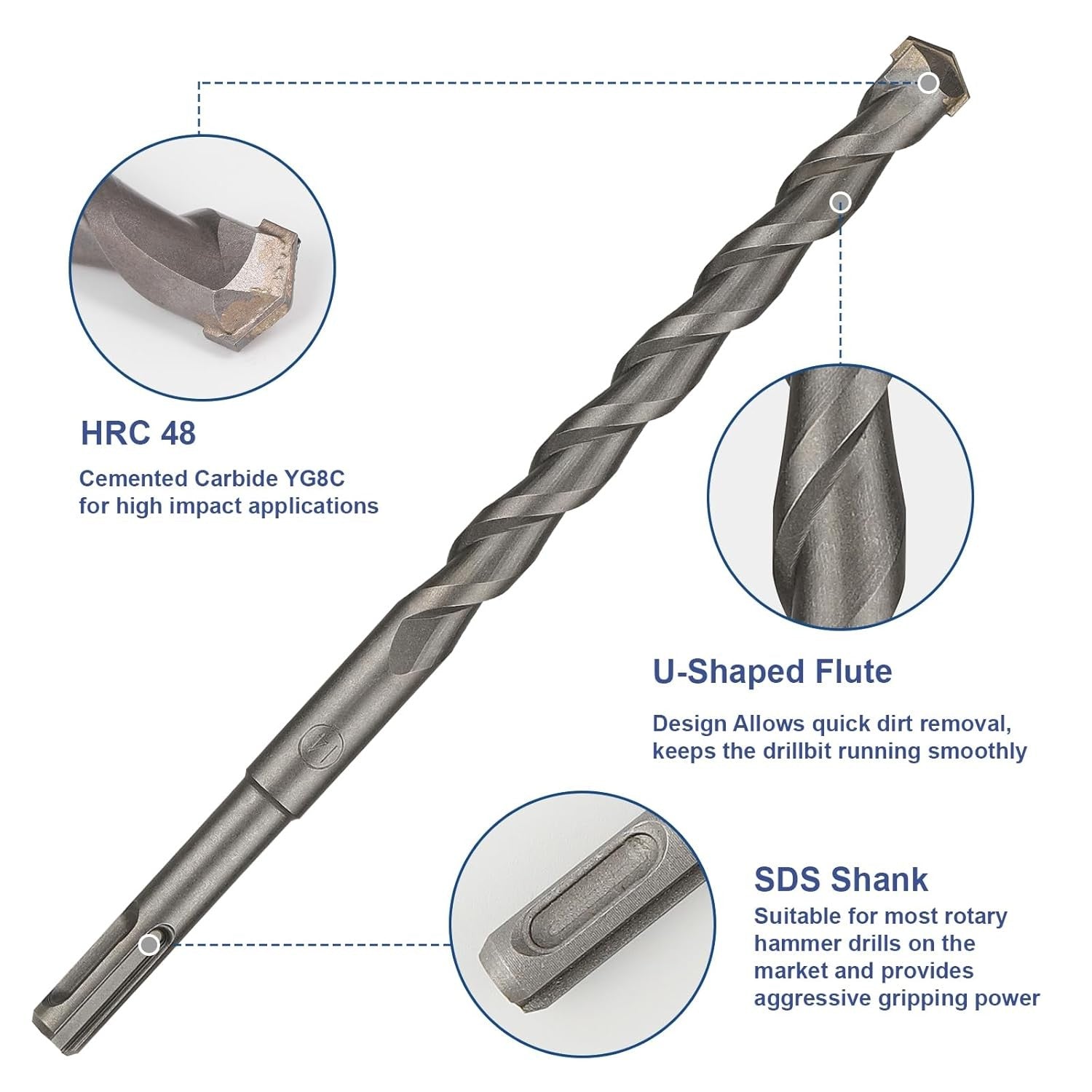 Rotary Hammer Drill Bits Set & Chisels Concrete Masonry Hole Tool 17pcs