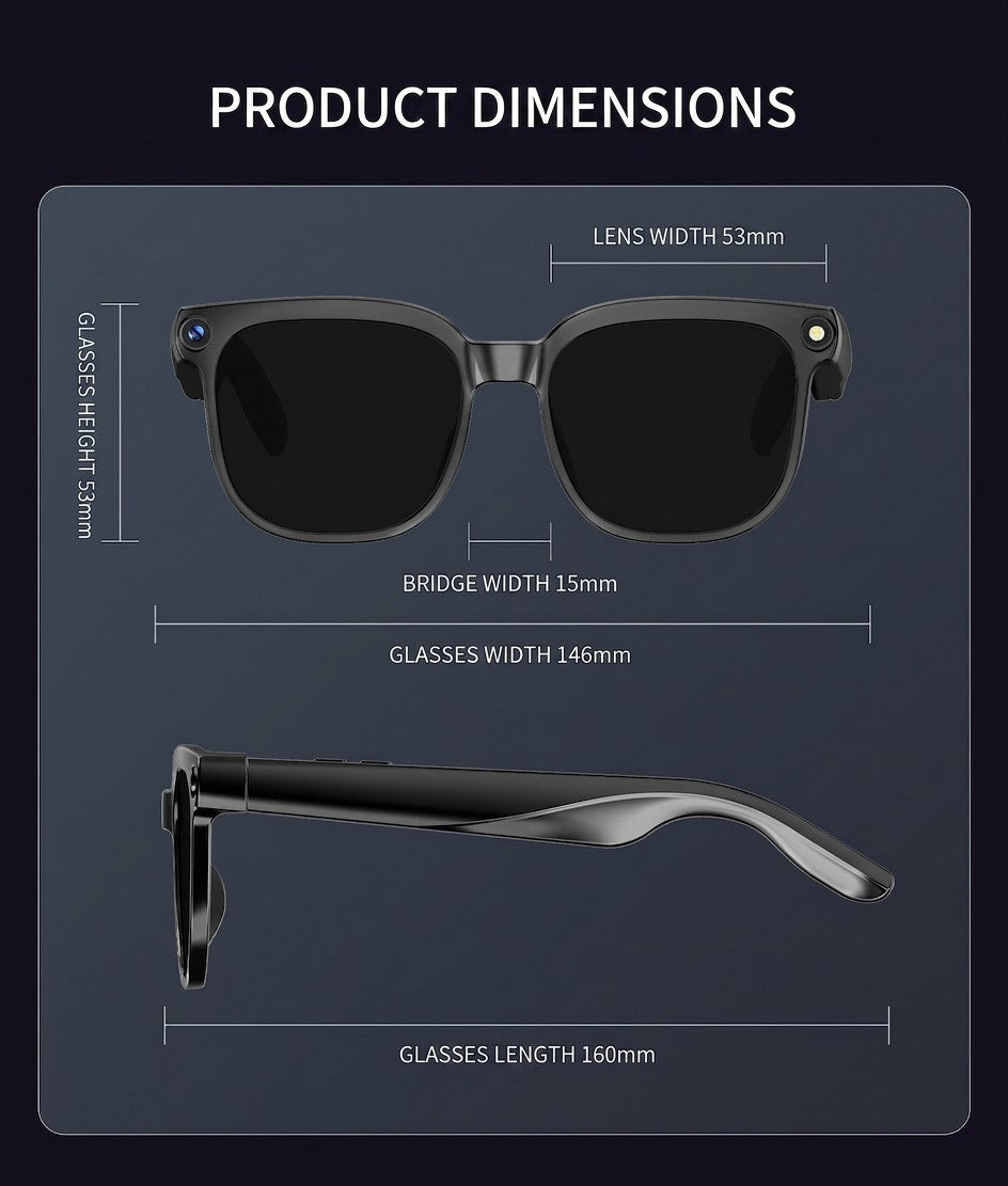 Smart AI Glasses 8MP HD Camera Bluetooth 5.0 Calling Real Time Audio Translation