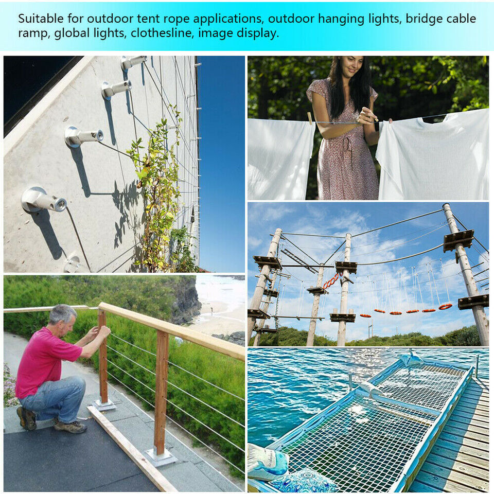 30M Stainless Steel Wire Rope Cable Kit Hooks Hanging Garden Railing Roll