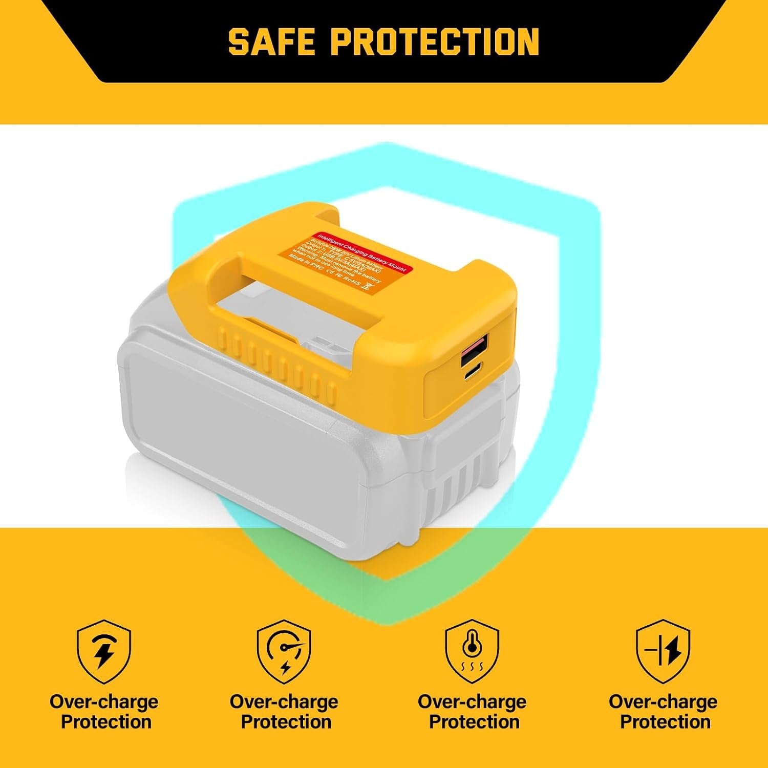 USB Fast Charger Adapter for Dewalt 20V Battery with USB & Type-C Rapid Charging
