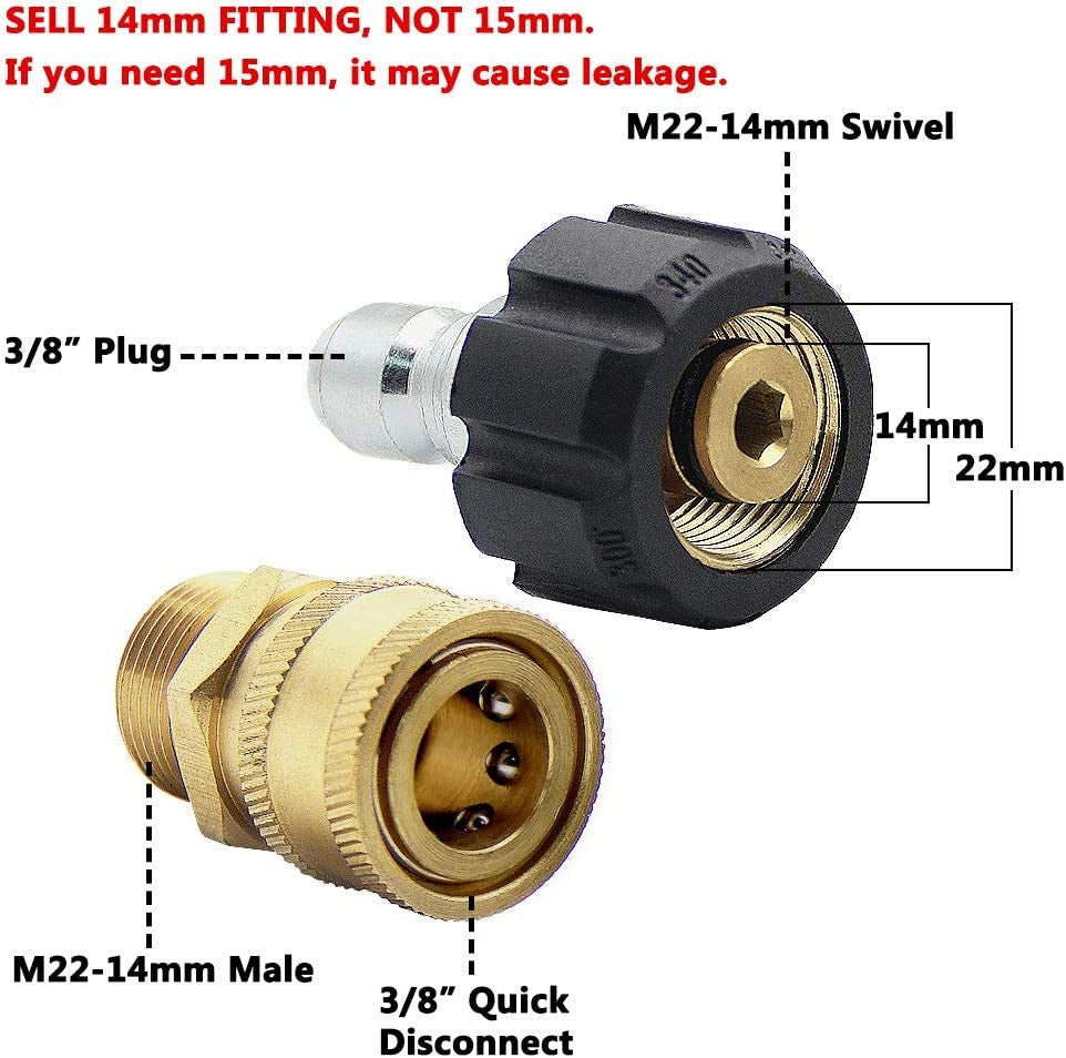 Pressure Washer Adapter Set, M22 Swivel to 3/8'' Quick Connect Kit