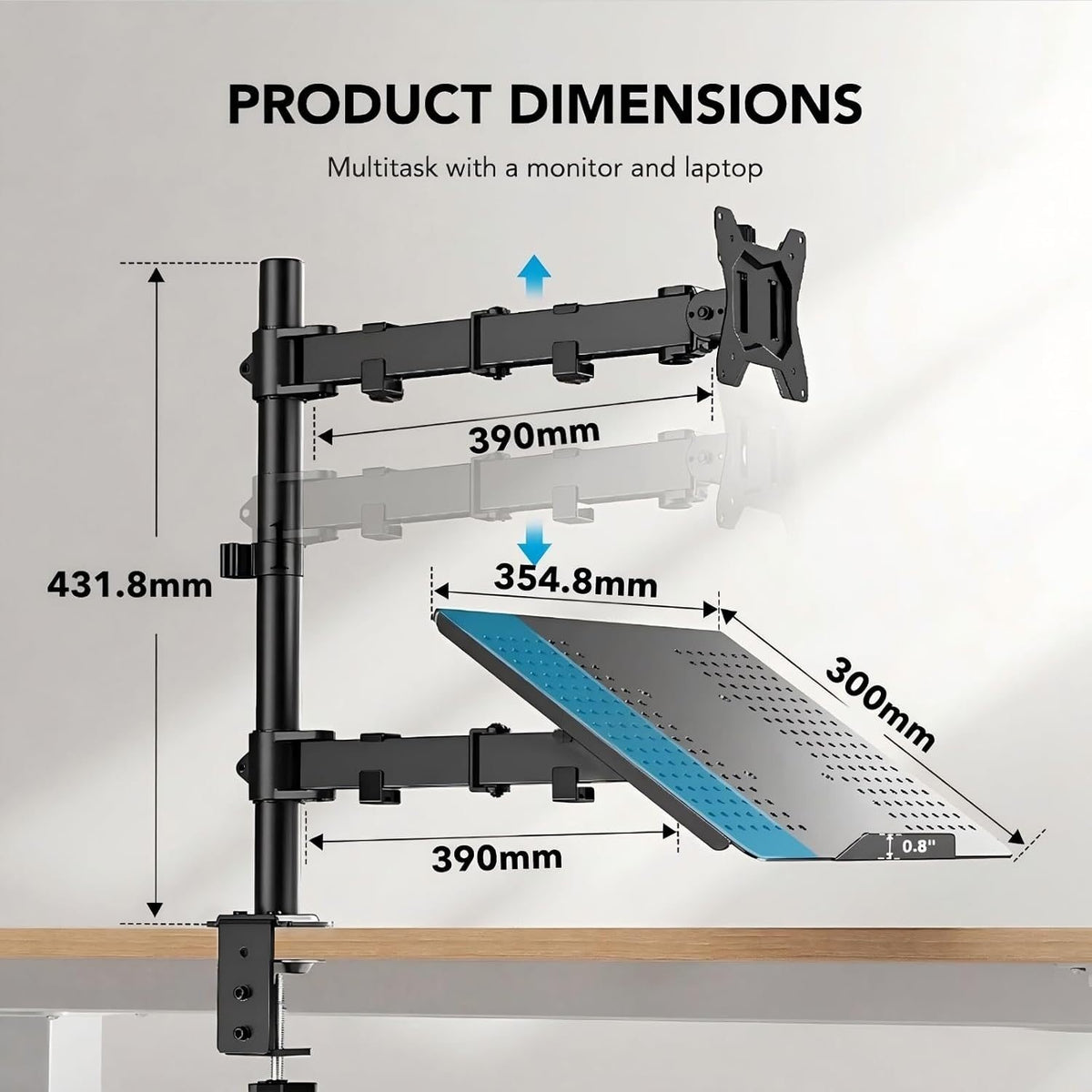 Monitor Arm with Laptop Tray – Fits 13-32" Screen & 17" Notebook