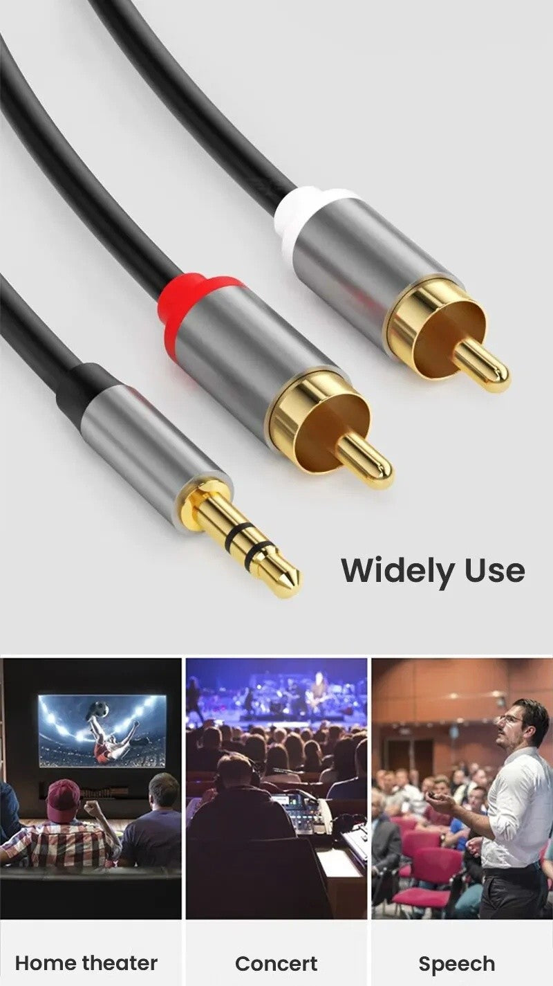 3.5mm Stereo Jack to 2x RCA Plugs Male to Male Aux Audio Cable Adapter 5M