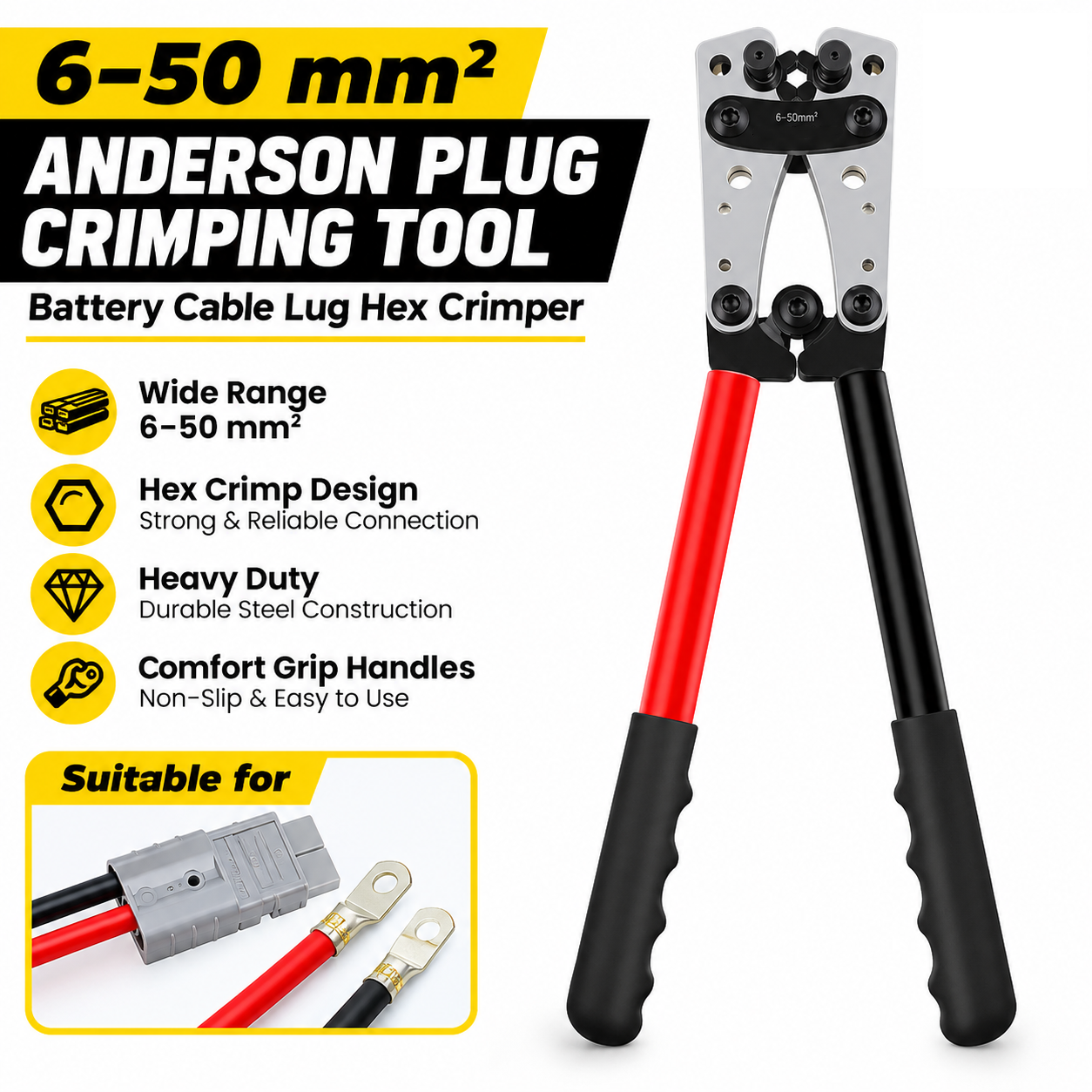 6 - 50 mm2 Anderson Plug Crimp Crimping Tool Battery Cable Lug Hex Crimper