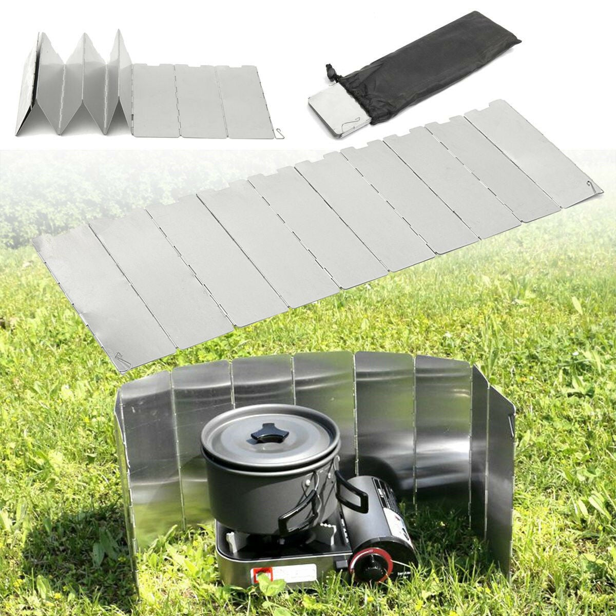 10 plates Fold Camping Cooker BBQ Gas Stove Wind Shield Screen Foldable Outdoor